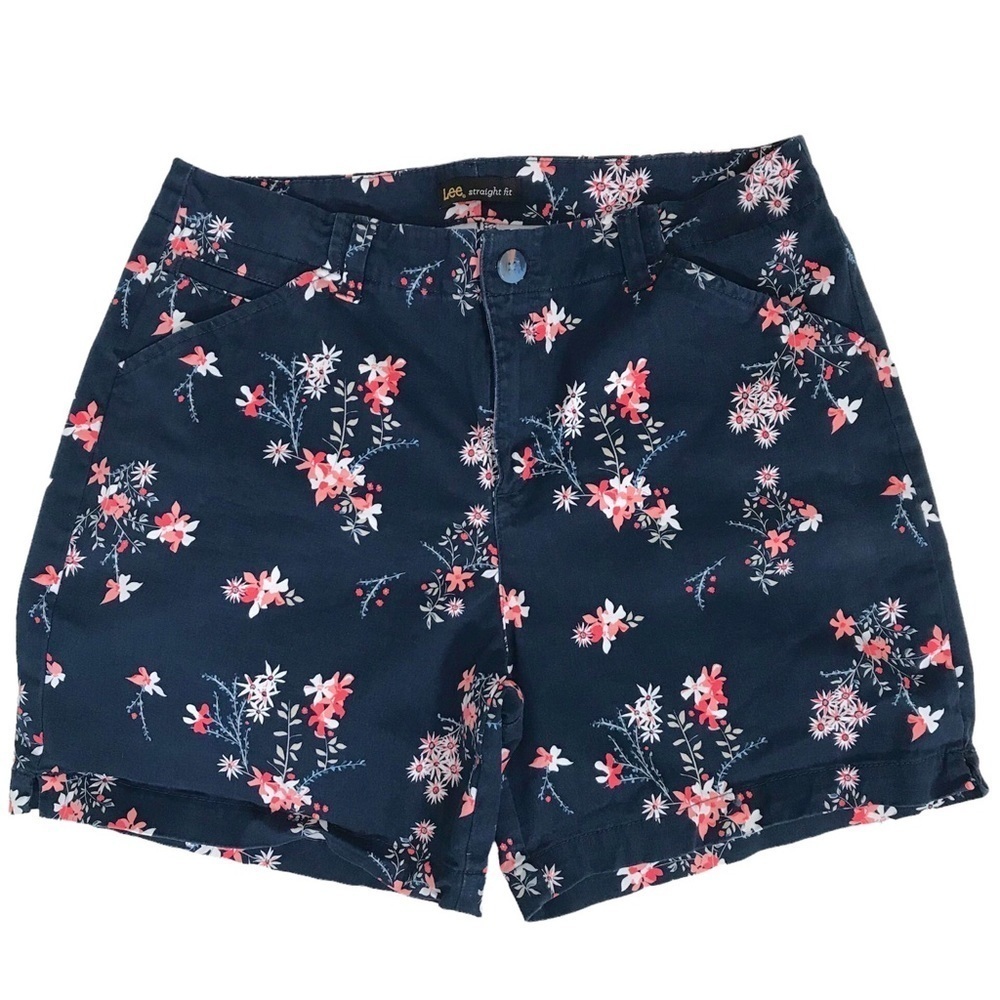 LEE Straight Fit Navy Floral Shorts Size 12 Medium M